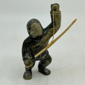 Inuit Hand Carved Serpentine Harpooner Sculpture by ISAACIE ETIDLOIE